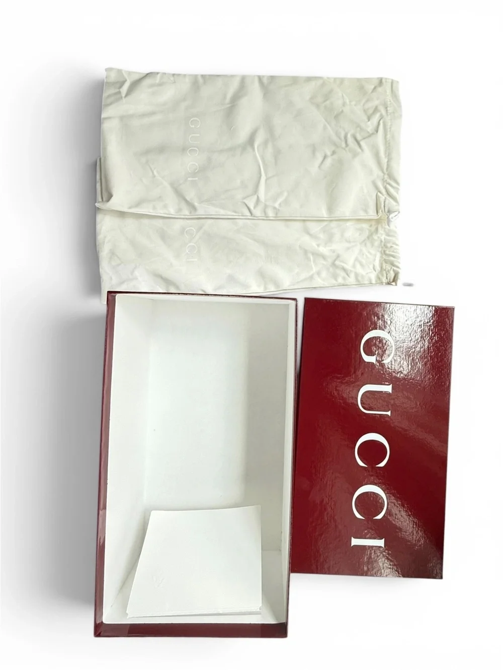 Authentic Gucci Burgundy Empty Shoe Storage Box With 2 Dust Bags Cards